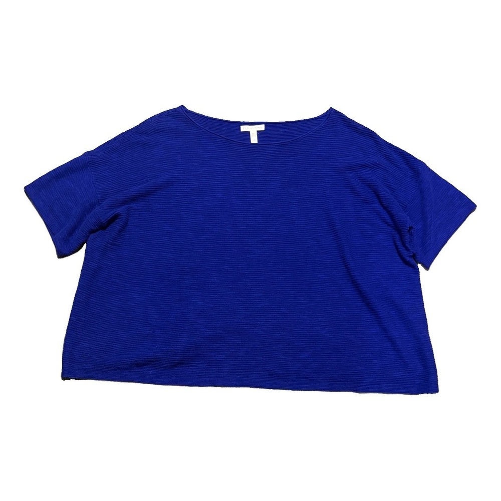 Eileen Fisher Womens L Organic Linen Cotton Boxy Fit Slub Tee Purple Relaxed